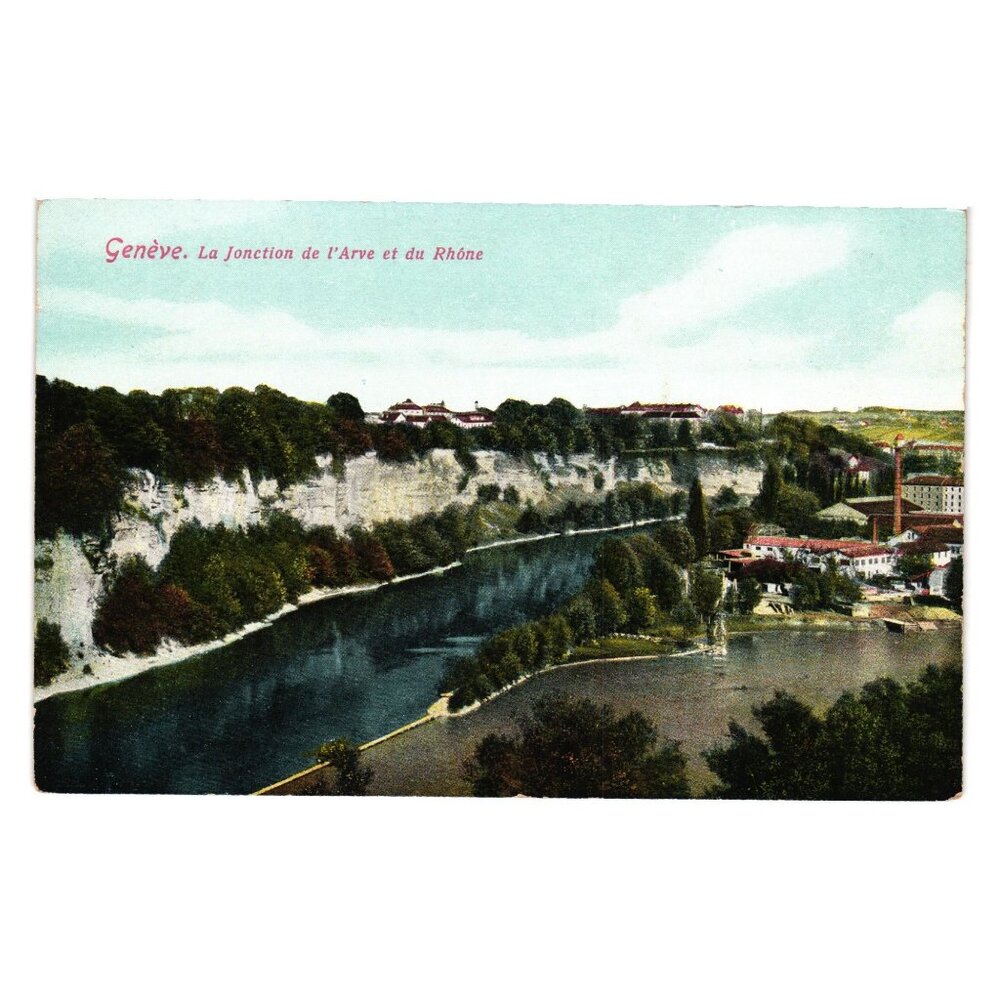 Geneve Junction Arve Rhone River Vintage Postcard Scenic Aerial Landscape Unused